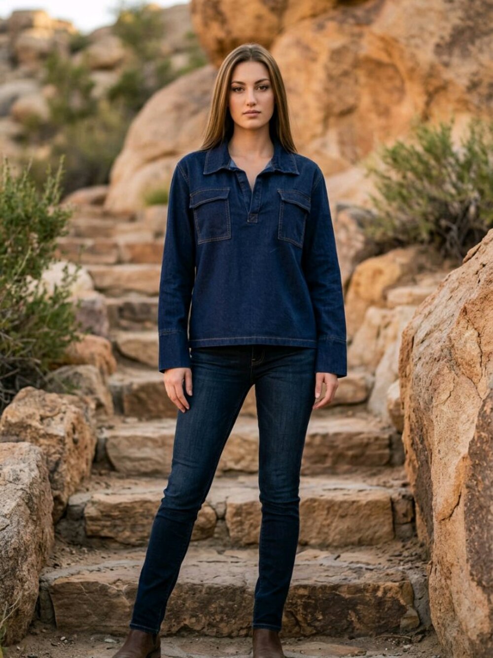 Dark Indigo Denim Pullover Shirt